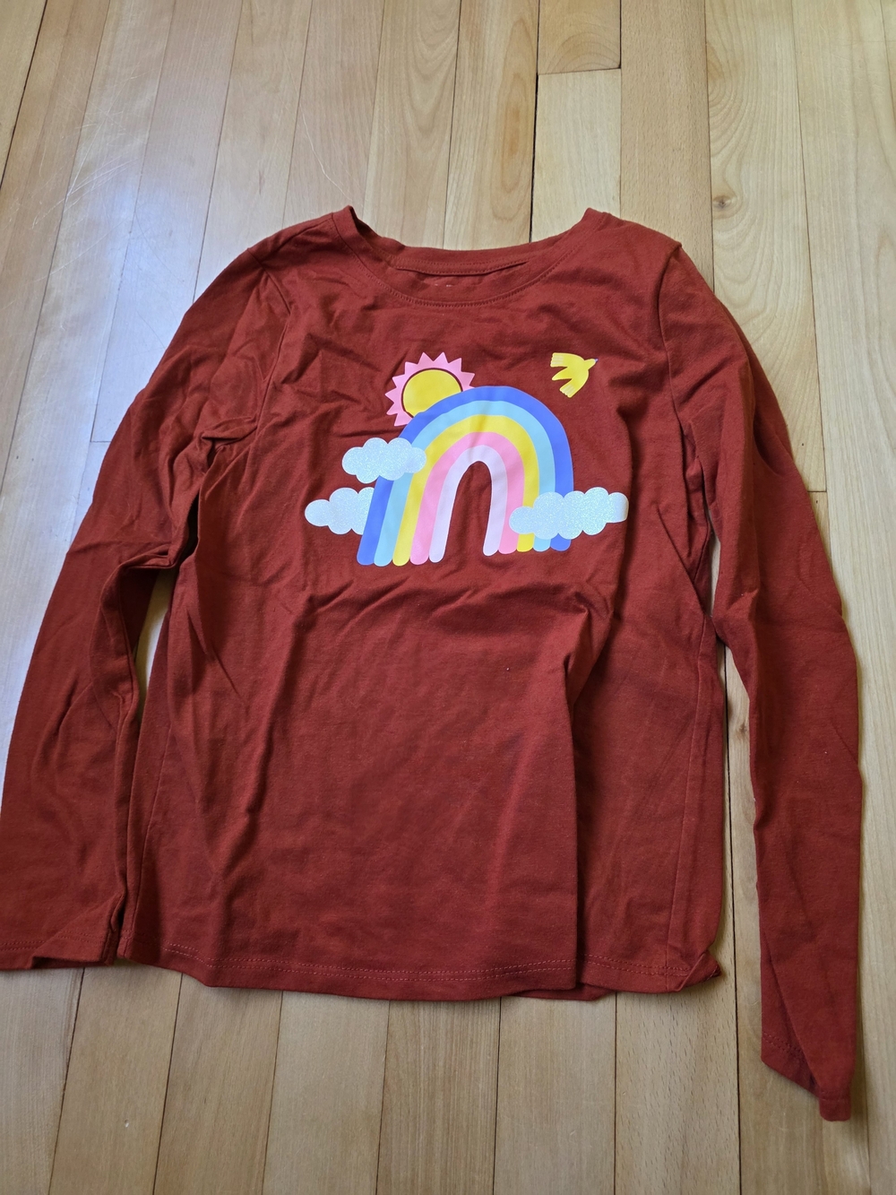 Cat & Jack Rust Long Sleeve Rainbow Graphic Tee